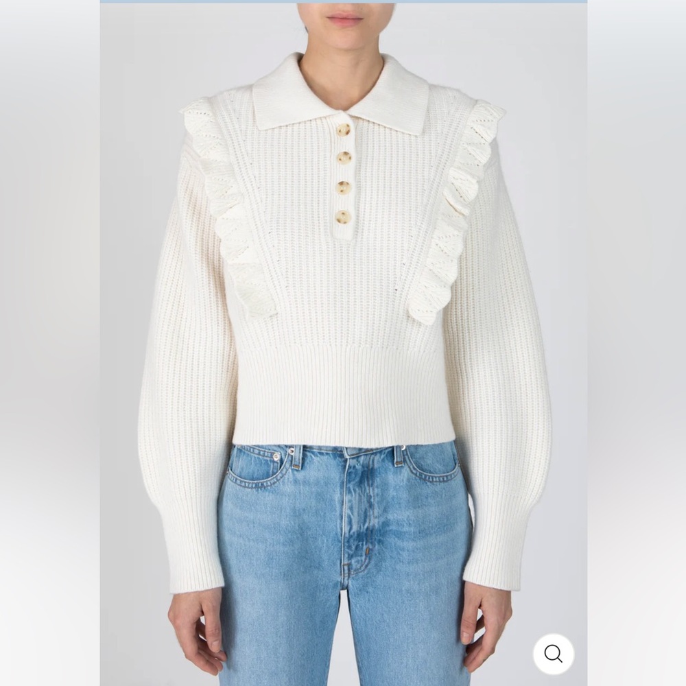 Derek Lam 10 Crosby Cream Noelia Ruffle Polo Knit Sweater